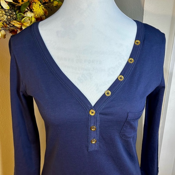 LILLY PULITZER Palmetto Pima Cotton V Neck T Shirt Dress in True Navy NWT Sz XS - Picture 3 of 14